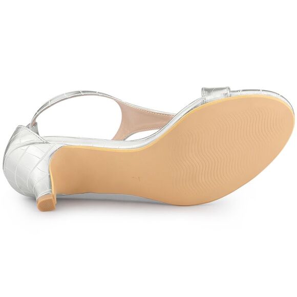 Women's T Strap Embossed Kitten Heel Sandals Silver - Picture 5 of 6